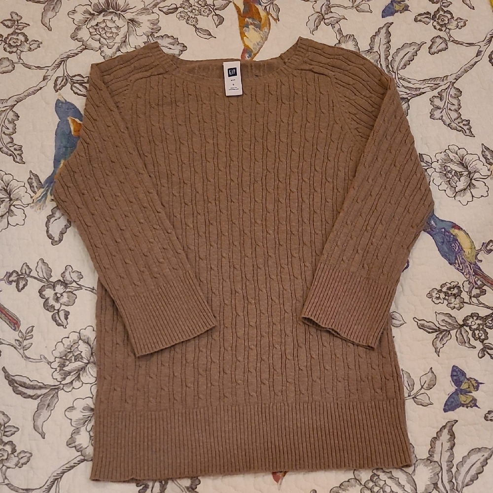 GAP Taupe Cable Knit 3/4 Sleeve Sweater